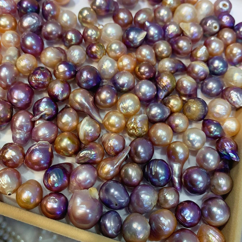 Baroque White 9-13mm Freshwater Rice-Shaped Pearl Necklace with Pink Tinge Half-Hole Loose Beads Making 10mm Jewelry Wholesale