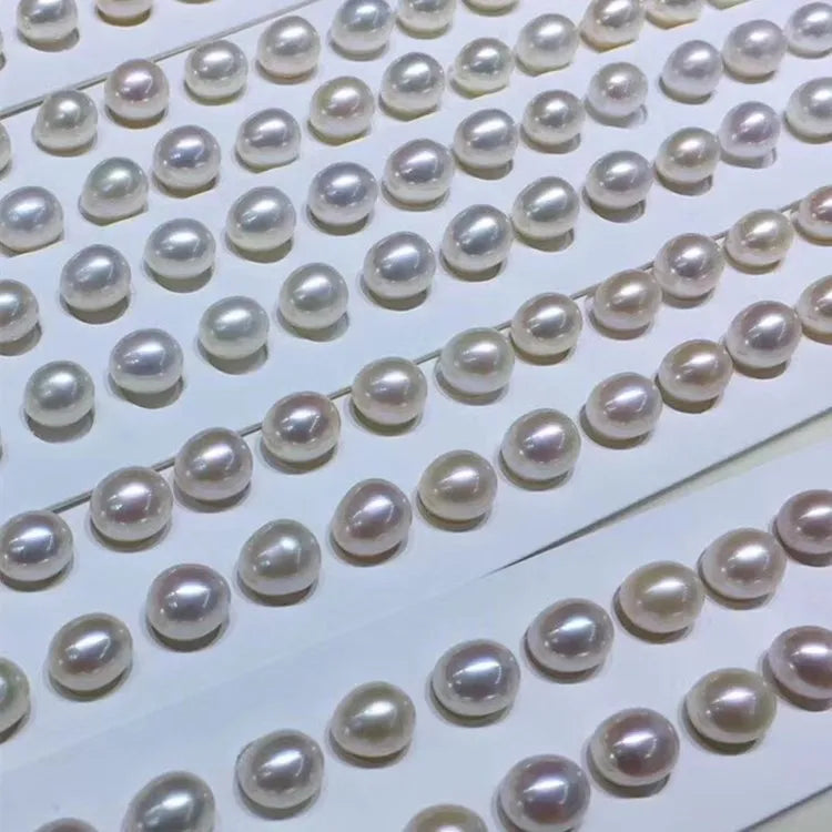 AAA 8-10mm Rice Drop Pearl White Color Natural Freshwater Pearl Half Drilled Rice Pearl Beads