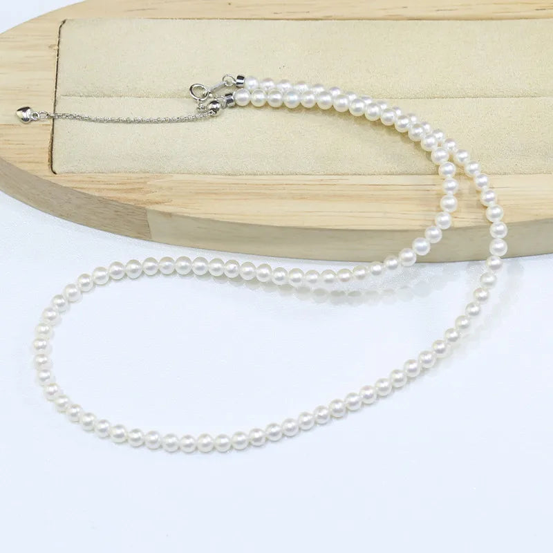 4mm Small Tiny Size Round Natural Pearl Beaded Fine Jewelry Women Necklace Cultured Pearl Necklace