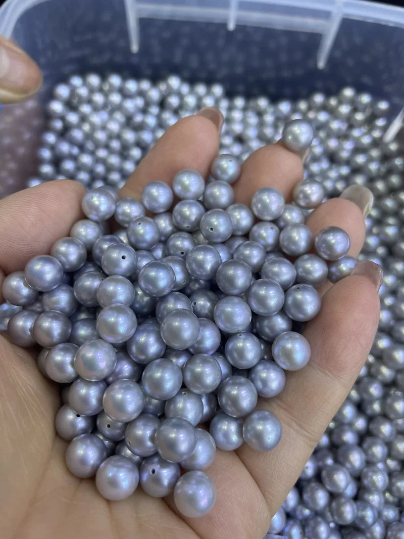 Wholesale Price High Quality Grey 4A 5APearls 7-8mmRound Loose Beads Half Hole Freshwater Pearls Jewelry Accessories