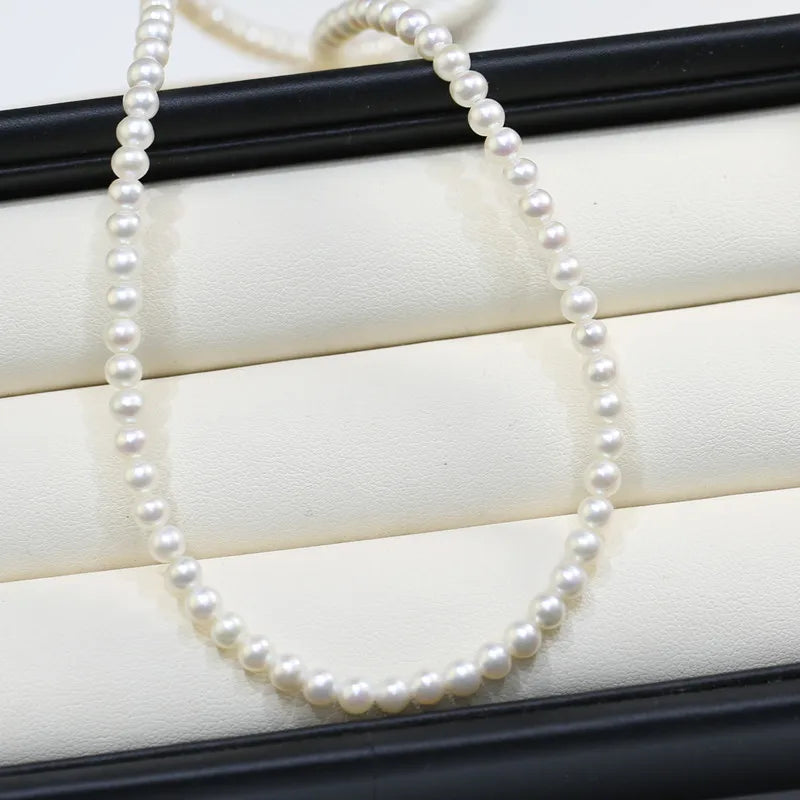 4mm Small Tiny Size Round Natural Pearl Beaded Fine Jewelry Women Necklace Cultured Pearl Necklace