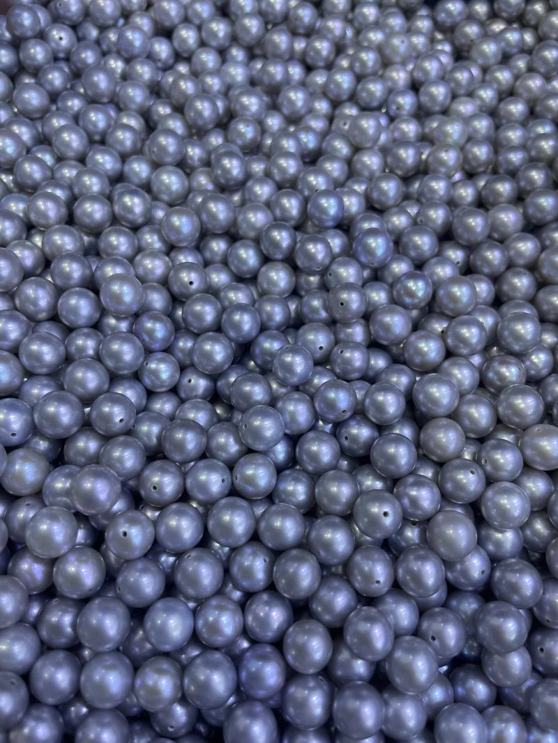 Wholesale Price High Quality Grey 4A 5APearls 7-8mmRound Loose Beads Half Hole Freshwater Pearls Jewelry Accessories
