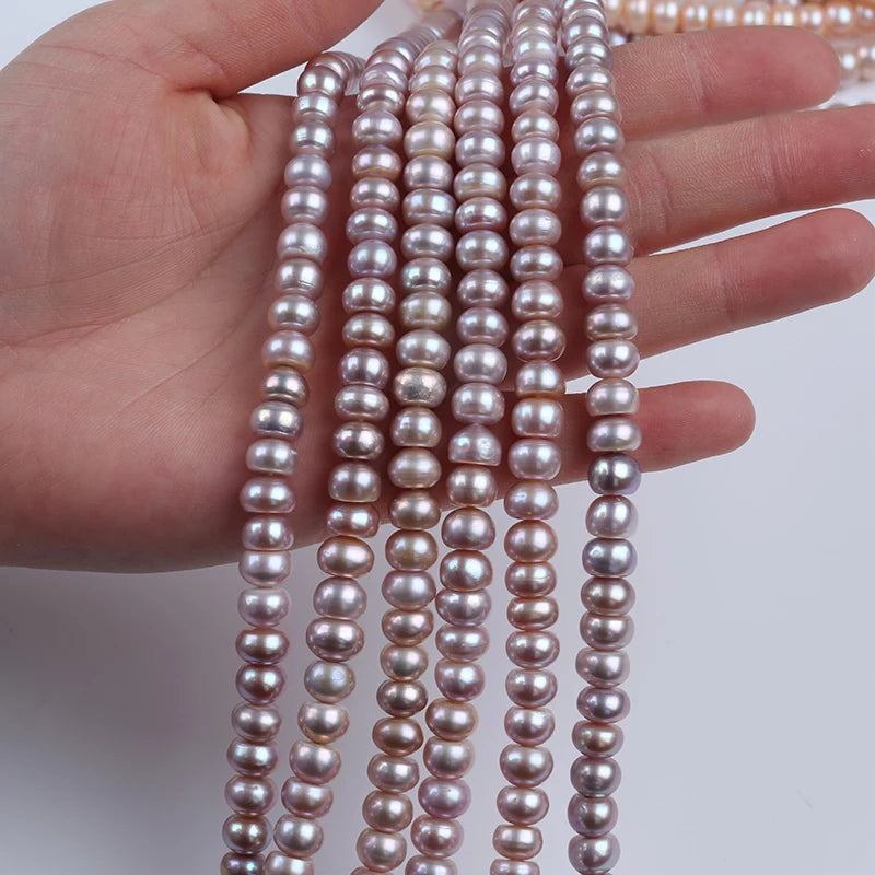 8-9mm Wholesale Loose White Natural Fresh Water Bread Pearls Button Beads Strands