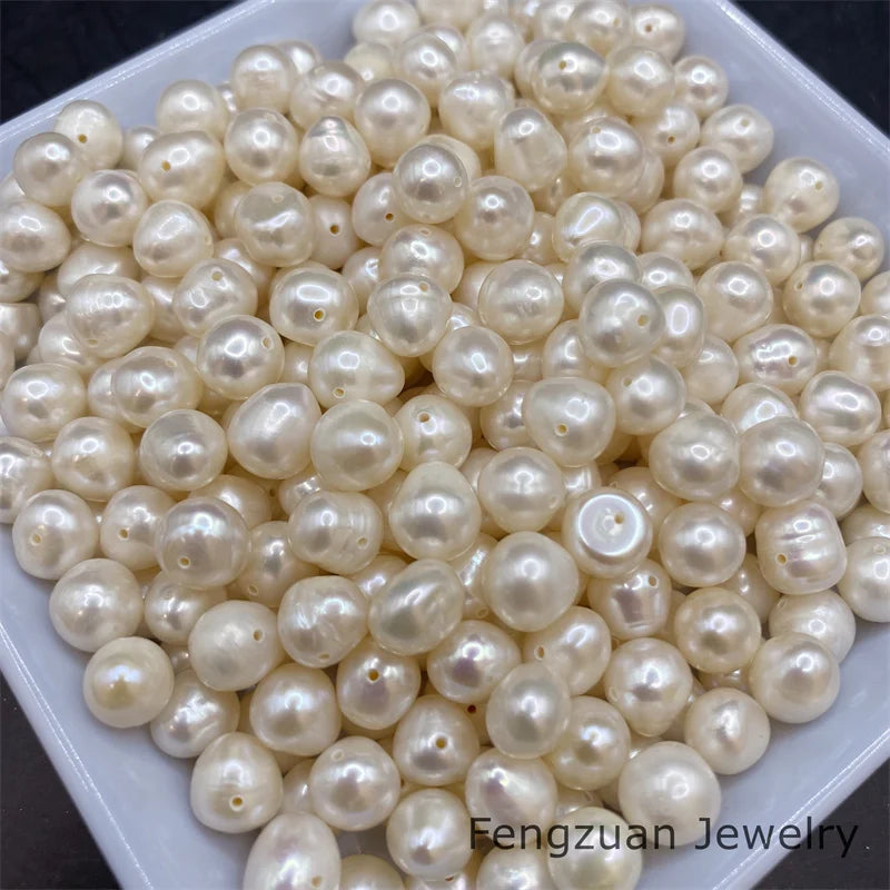 1A Natural Freshwater Pearl Near Round White Loose Pearls FULL -Hole for Jewelry Making Sale by Weight