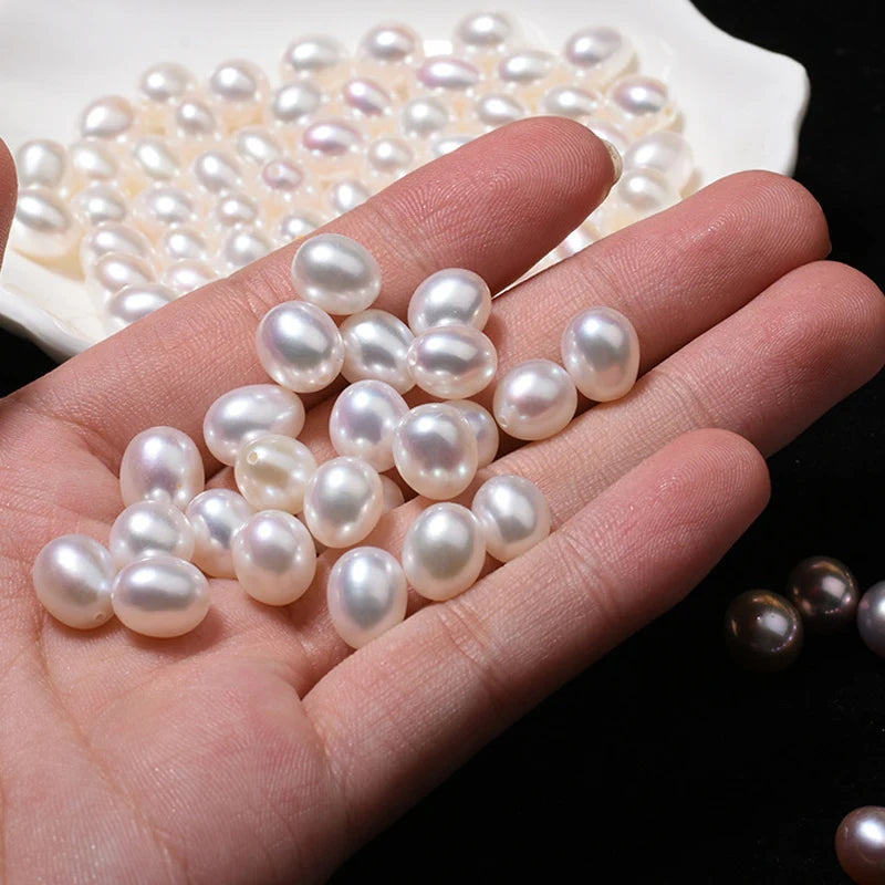 Full Hole Natural Drop Freshwater Pearl Purple Color 3A Grade Rice Pearl Bead Chain Wholesale Price Per