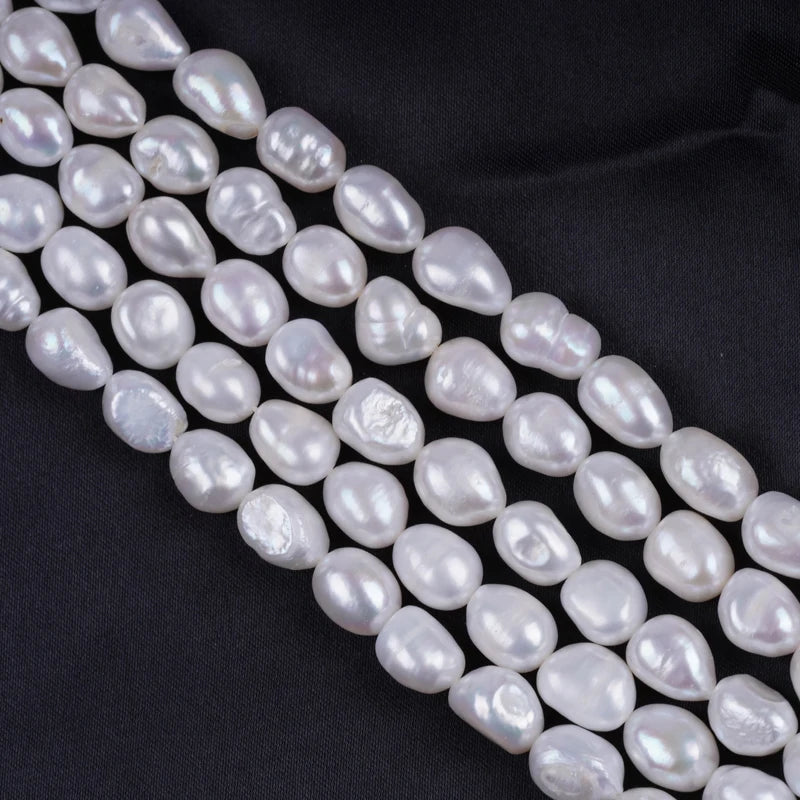9-10mm AAAAA-B Grade Wholesale Natural White Freshwater Baroque Loose Pearls Strand