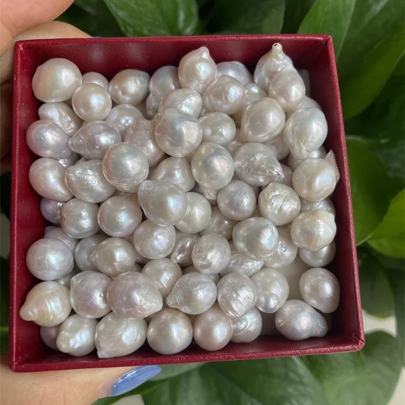 Baroque White 9-13mm Freshwater Rice-Shaped Pearl Necklace with Pink Tinge Half-Hole Loose Beads Making 10mm Jewelry Wholesale