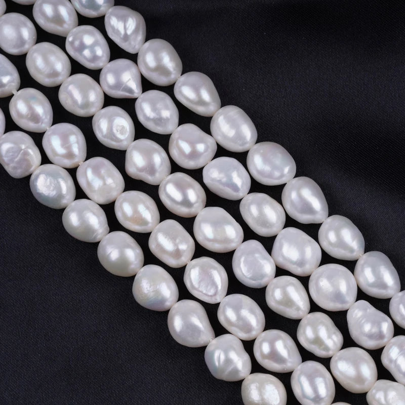 9-10mm AAAAA-B Grade Wholesale Natural White Freshwater Baroque Loose Pearls Strand