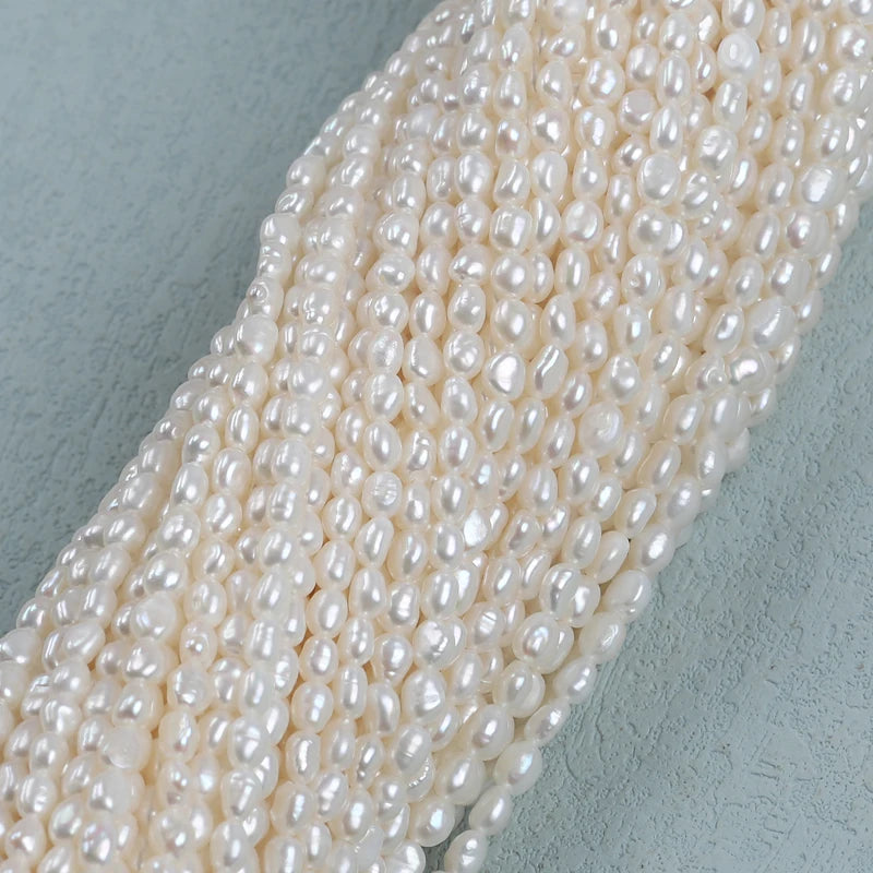 3-4mm AA Grade Wholesale Natural White Freshwater Baroque Loose Pearls Strand
