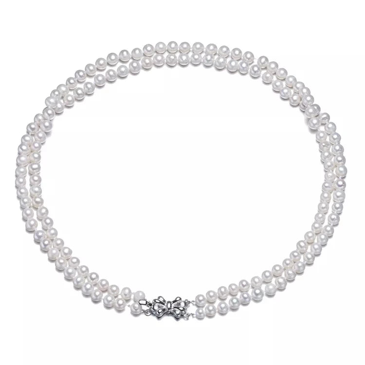 5-6mm AA off Round Double Layer Pearl 16inches &17inches Long Natural Freshwater Cultured Coin Pearl Necklace