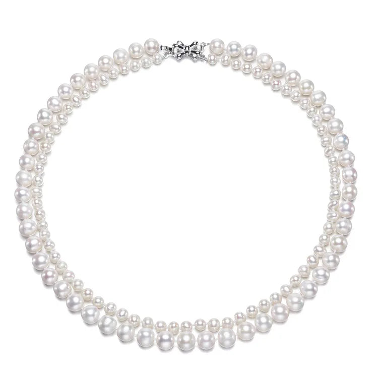 5&8mm off Round AA 925silver 2rows Nice Wedding Heart Fresh Water Pearl Shape Necklace Wholesale