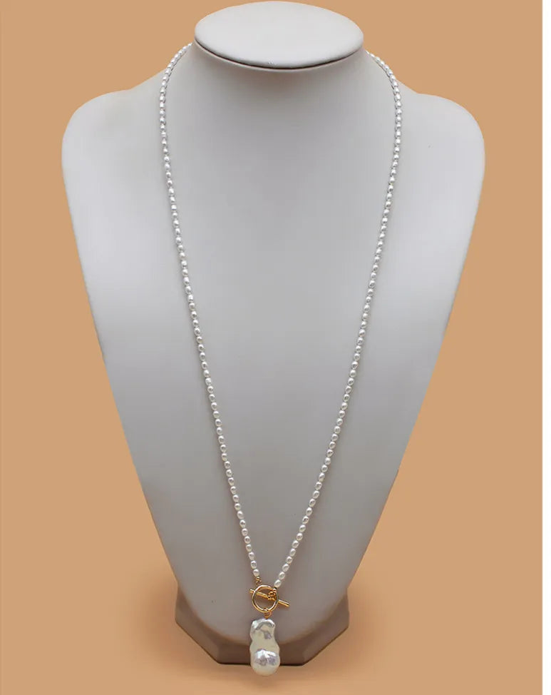 5mm AA Rice Long Pearl Necklace 32inches Pearl of Love"pendant Necklace Gift Box Diy Natural
