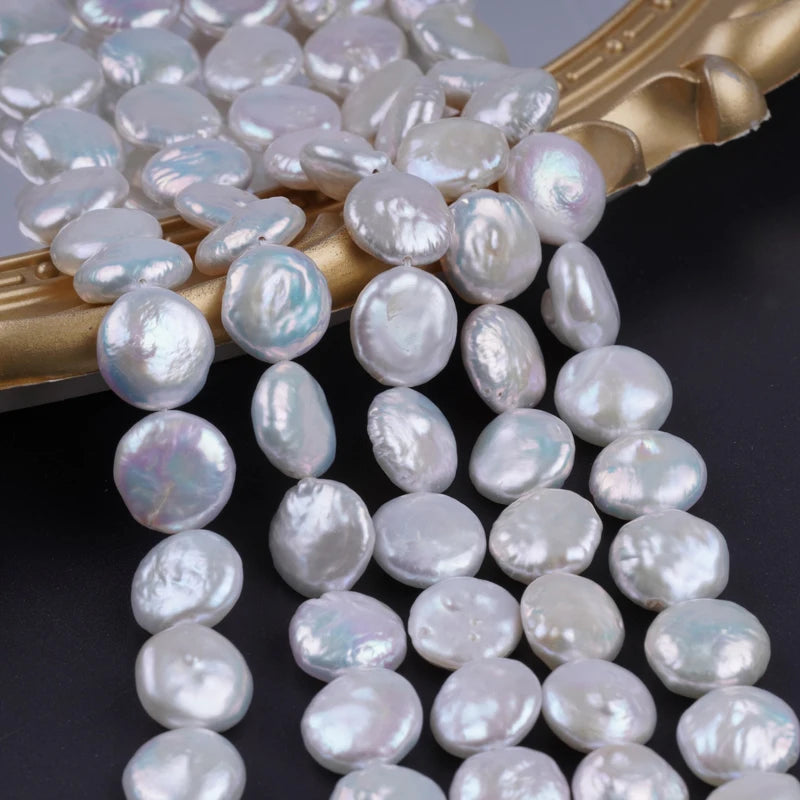 13-14mm AA Grade Natural White Wholesale Coin Freshwater Pearls for Jewelry Making