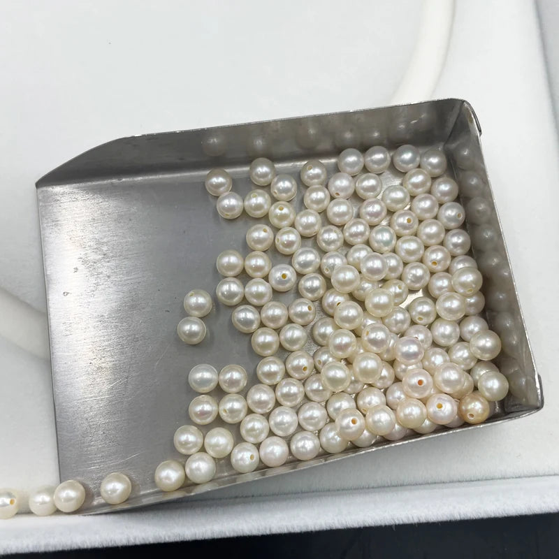 Zhuji Wholesale 6mm 3A Round White Color Natural Freshwater Cultured Pearl Loose Beads Necklace Half Hole