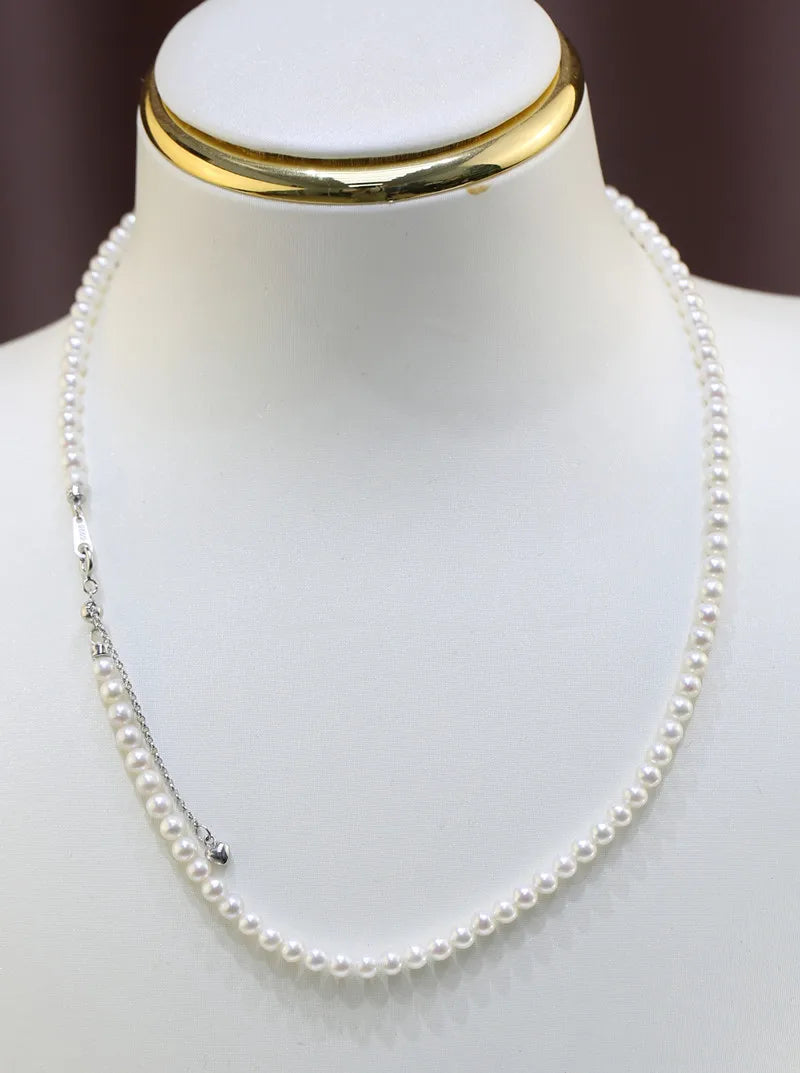 4mm Small Tiny Size Round Natural Pearl Beaded Fine Jewelry Women Necklace Cultured Pearl Necklace