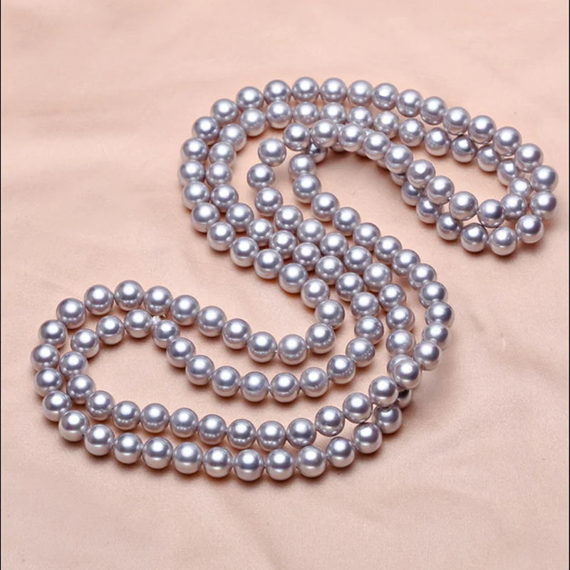 10mm 47 Inch Grey Color Long Pearl Sea Shell Necklace
