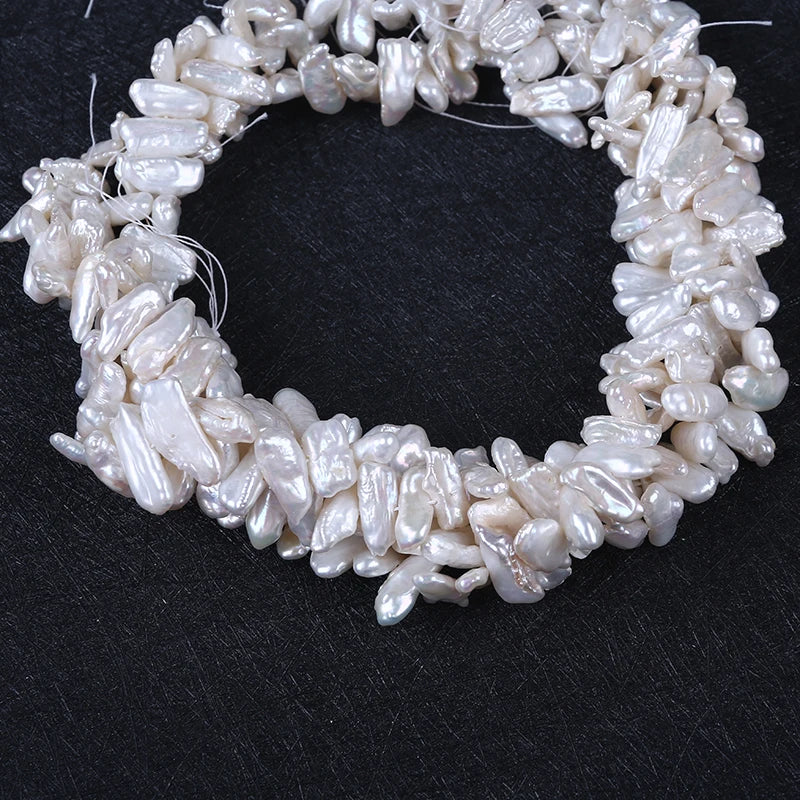 6*19mm Natural White Side-drilled Keshi Biwa Stick Freshwater Pearls