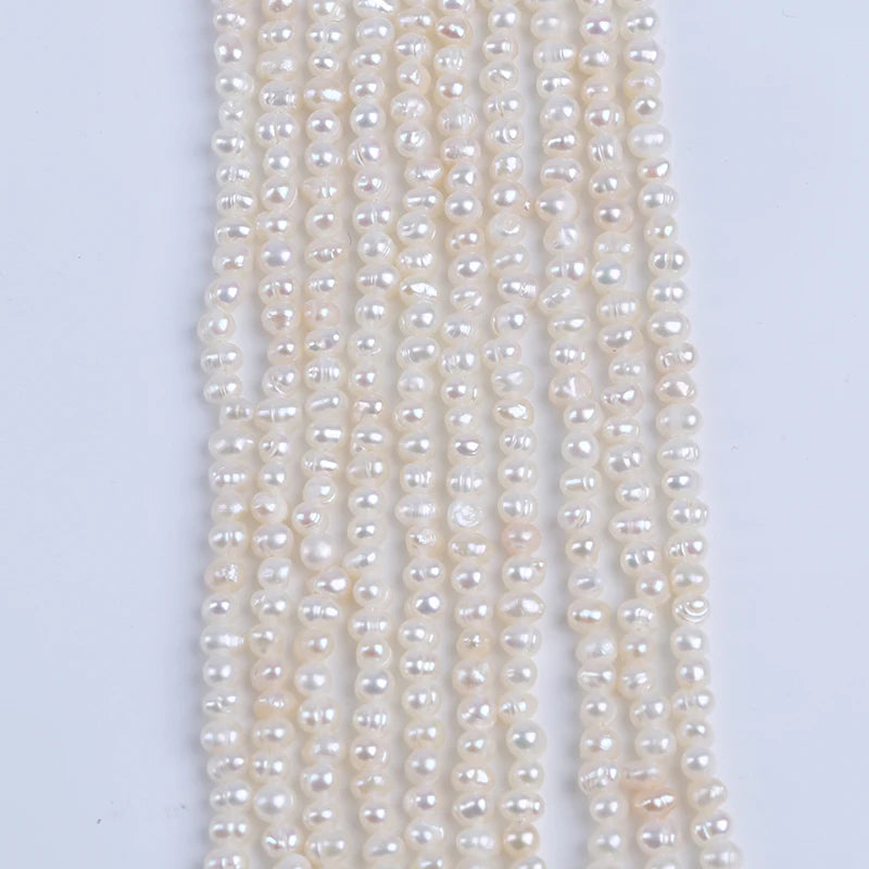 3-4mm White Potato Shape Natural Freshwater Pearl Beads for Jewelry Making