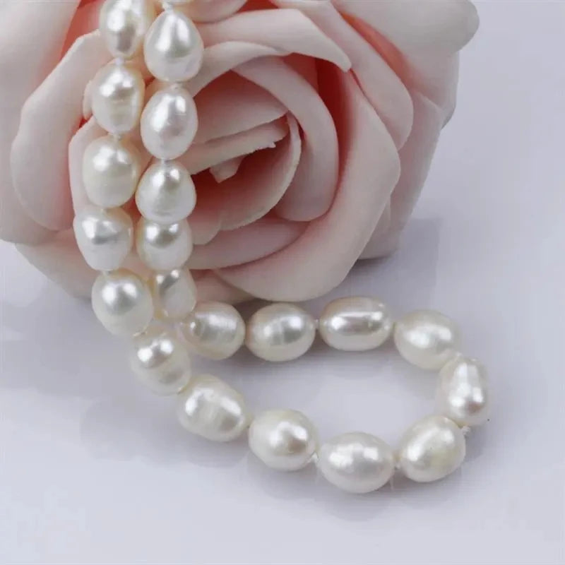 7-8mm Rice Shape Wholesale Natural Real Cultured Fresh Water Long Pearl Necklace Freshwater White Long Pearl Necklace