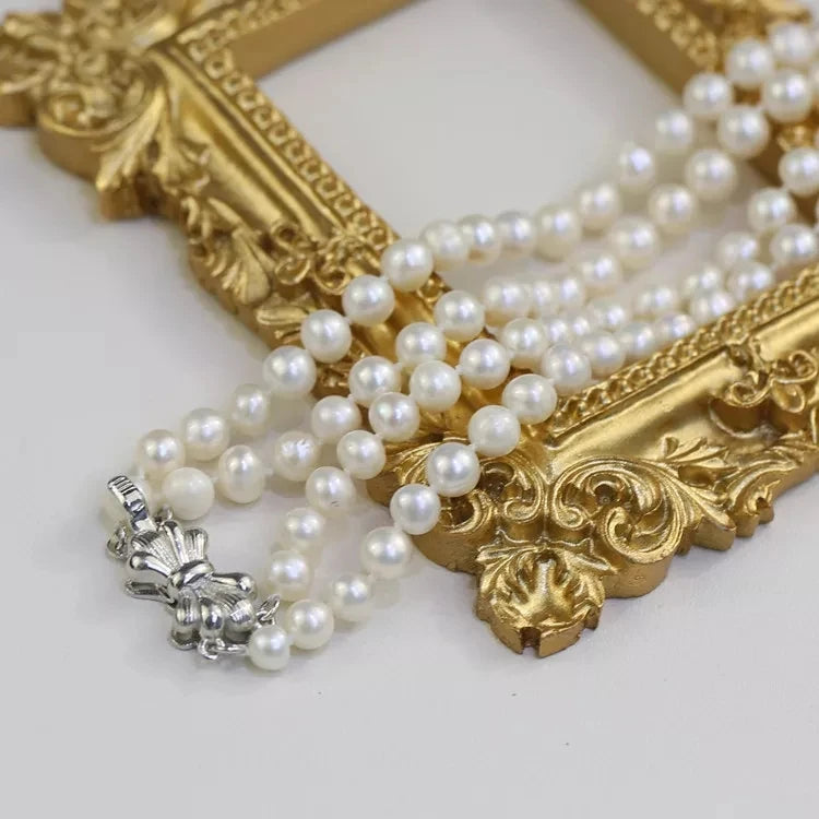 5-6mm AA off Round Double Layer Pearl 16inches &17inches Long Natural Freshwater Cultured Coin Pearl Necklace