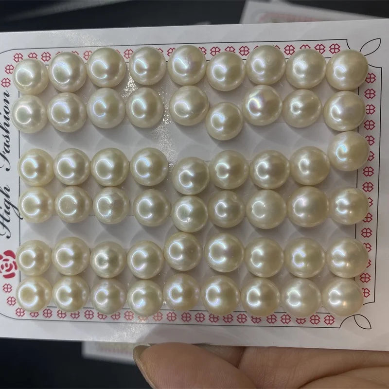 Zhuji Large Size 3A Half-Hole Earrings High Quality 10-11mm White 8-9mm Loose Natural Button Freshwater Pearls Black Wholesale