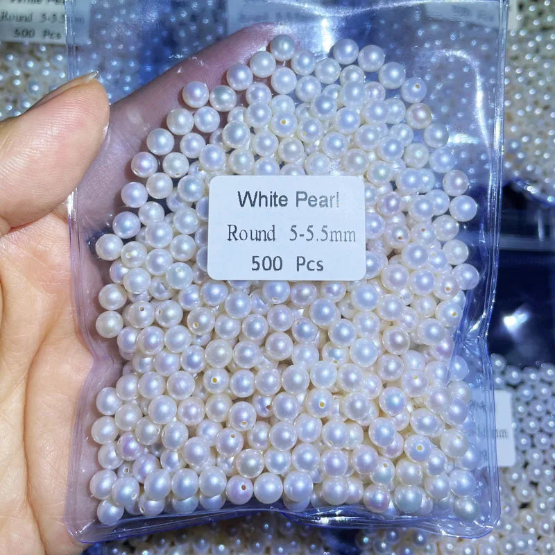 2A Round Shape White Freshwater Pearl Few Defects Natural Loose Beads Half Hole No Hole for Jewelry Making