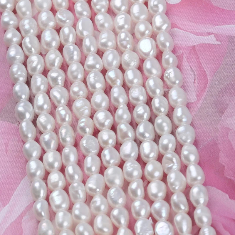 3-4mm AA Grade Wholesale Natural White Freshwater Baroque Loose Pearls Strand