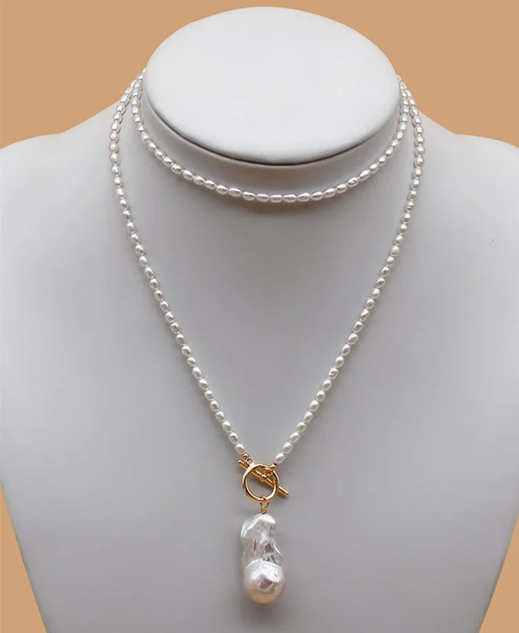 5mm AA Rice Long Pearl Necklace 32inches Pearl of Love"pendant Necklace Gift Box Diy Natural