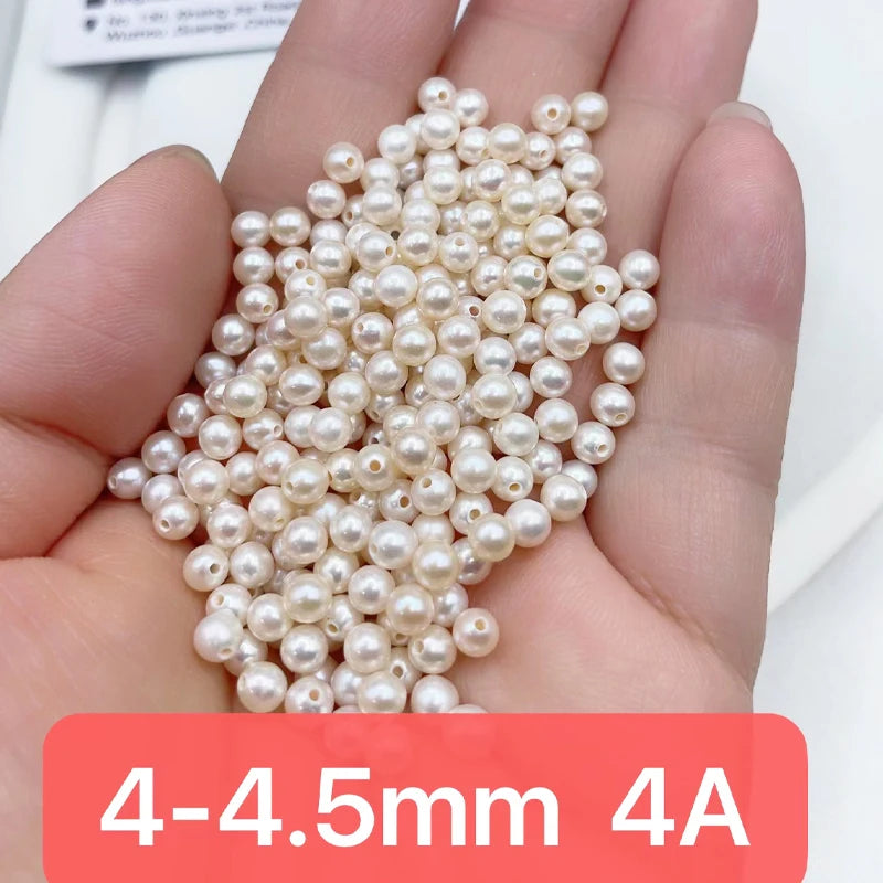 Half Hole Drilled Pearl High Luster 3-4A 4-4.5mm 5-5.5mm Perfect Round Natural Freshwater White Loose Pearls