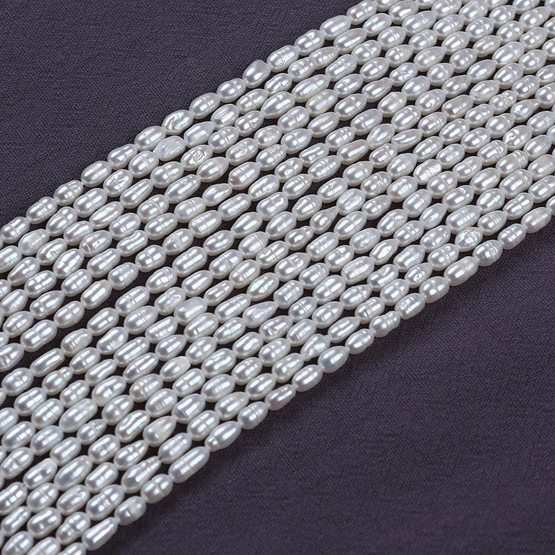 3.5-4mm B-AAAA Wholesale Good Quality Pearls Natural Freshwater White Pearl High Luster Rice Pearl Beads