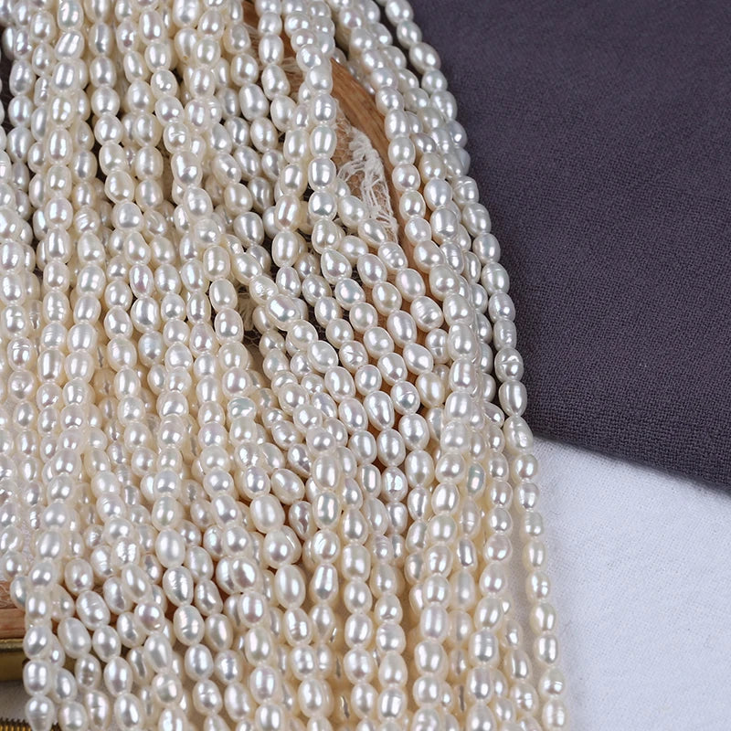 3.5-4mm B-AAAA Wholesale Good Quality Pearls Natural Freshwater White Pearl High Luster Rice Pearl Beads