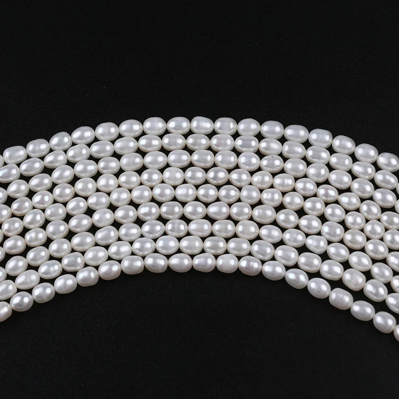 5-6mm Wholesale High Quality White Color Natural Freshwater Rice Shape Pearls Beads Strands