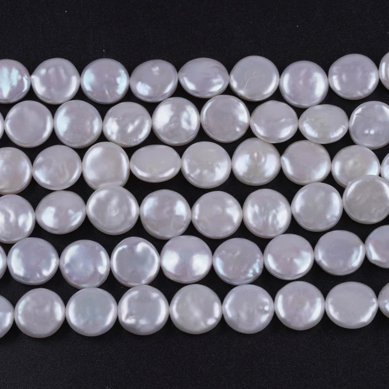 13-14mm AA Grade Natural White Wholesale Coin Freshwater Pearls for Jewelry Making