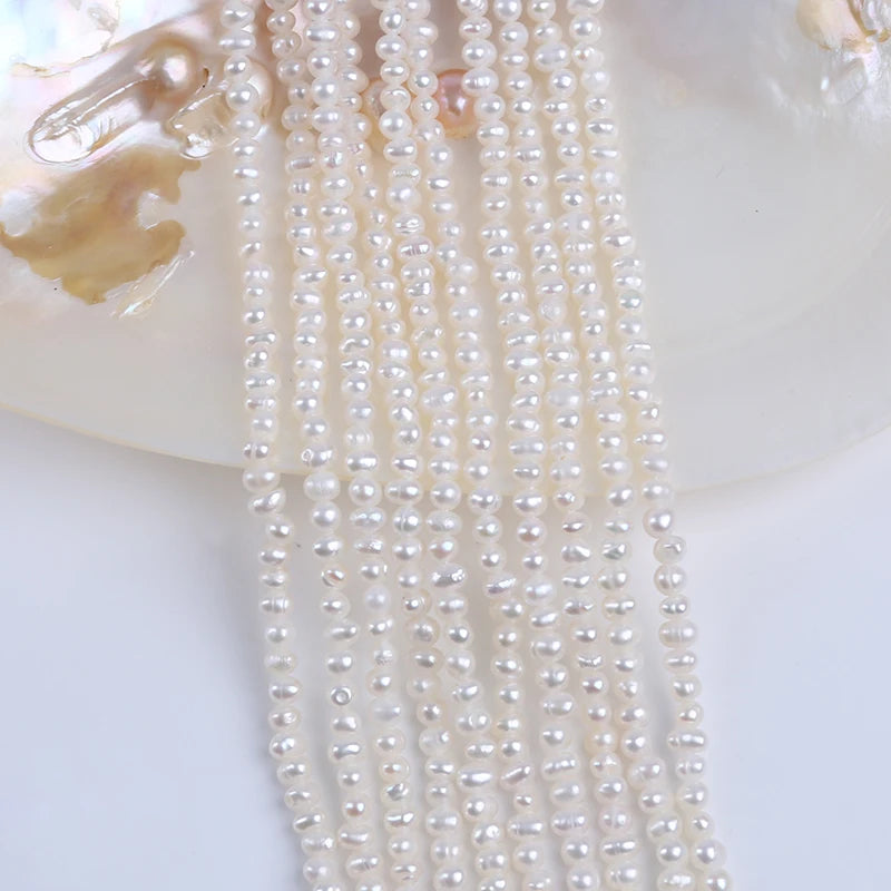 3-4mm White Potato Shape Natural Freshwater Pearl Beads for Jewelry Making
