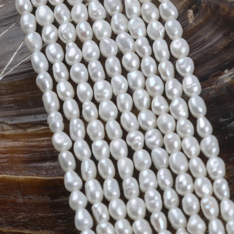 3-4mm AA Grade Wholesale Natural White Freshwater Baroque Loose Pearls Strand
