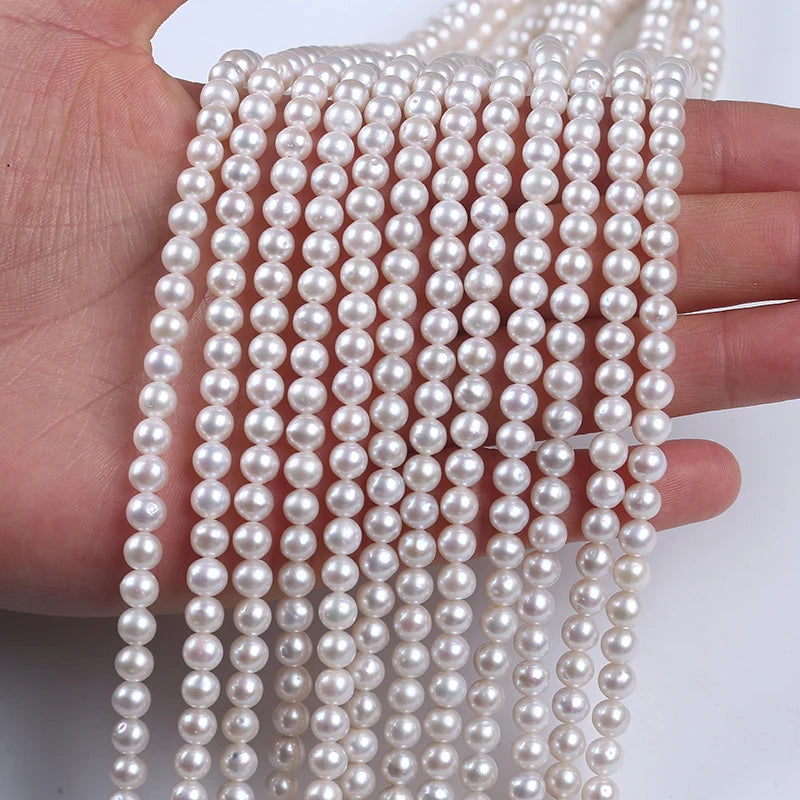 5mm AA Natural White Round Shape Freshwater Pearl Strand