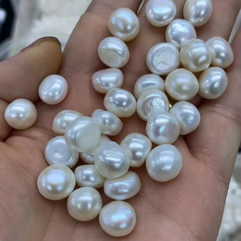 Freshwater Baroque Pearl Flat Bottom Wrinkled Surface Natural White Loose Pearls for Jewelry Making