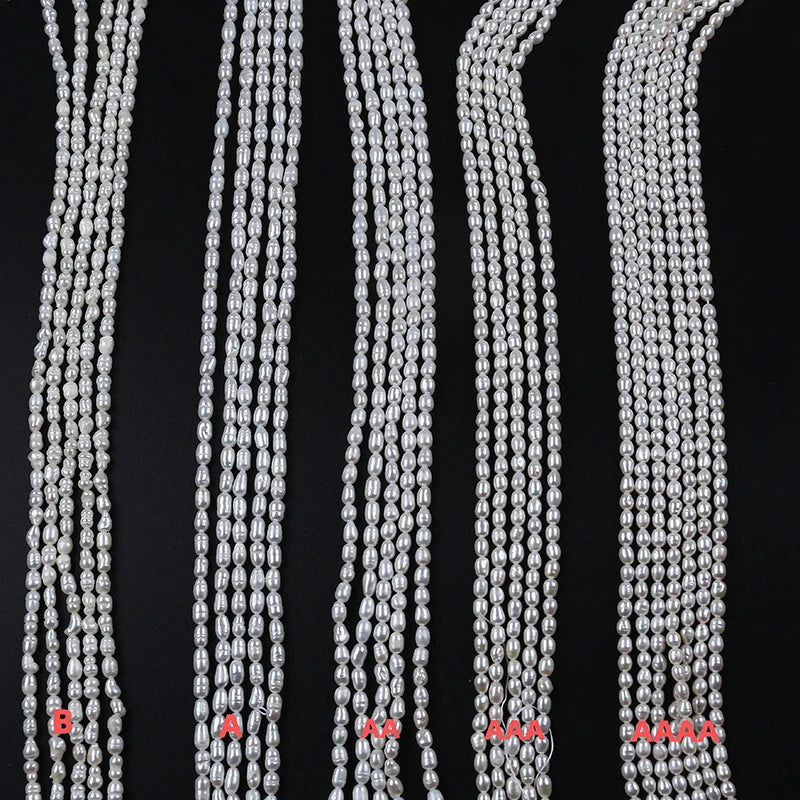 3.5-4mm B-AAAA Wholesale Good Quality Pearls Natural Freshwater White Pearl High Luster Rice Pearl Beads