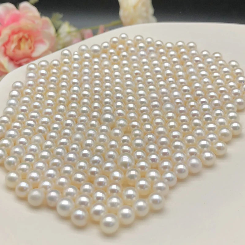 Freshwater Akoya Pearl White Round 3AHalf Hole Small Size High Quality Ring Earring Pendant DIY Jewelry Accessories