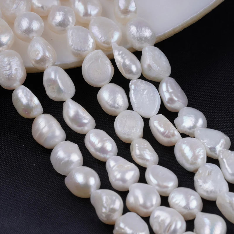 9-10mm AAAAA-B Grade Wholesale Natural White Freshwater Baroque Loose Pearls Strand