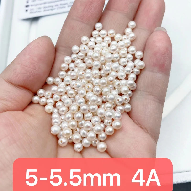 Half Hole Drilled Pearl High Luster 3-4A 4-4.5mm 5-5.5mm Perfect Round Natural Freshwater White Loose Pearls