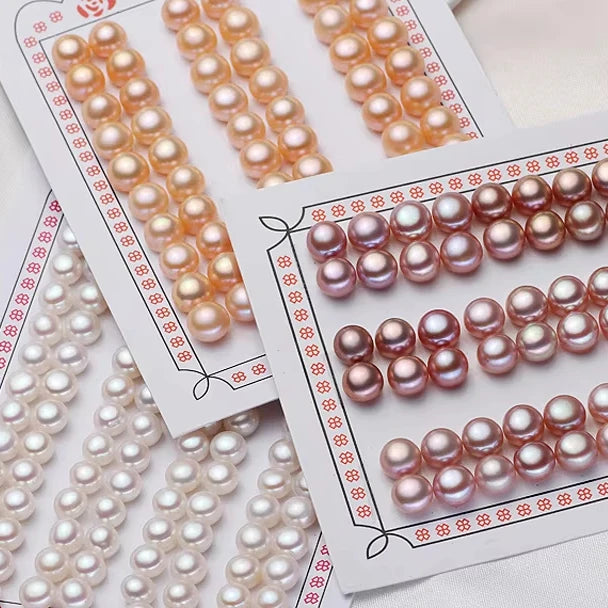 Factory Direct Small Size 4-10.5mm Freshwater Pearl Beads 3A Grade White Pink Button Shape Half Drilled Hole Loose Jewelry