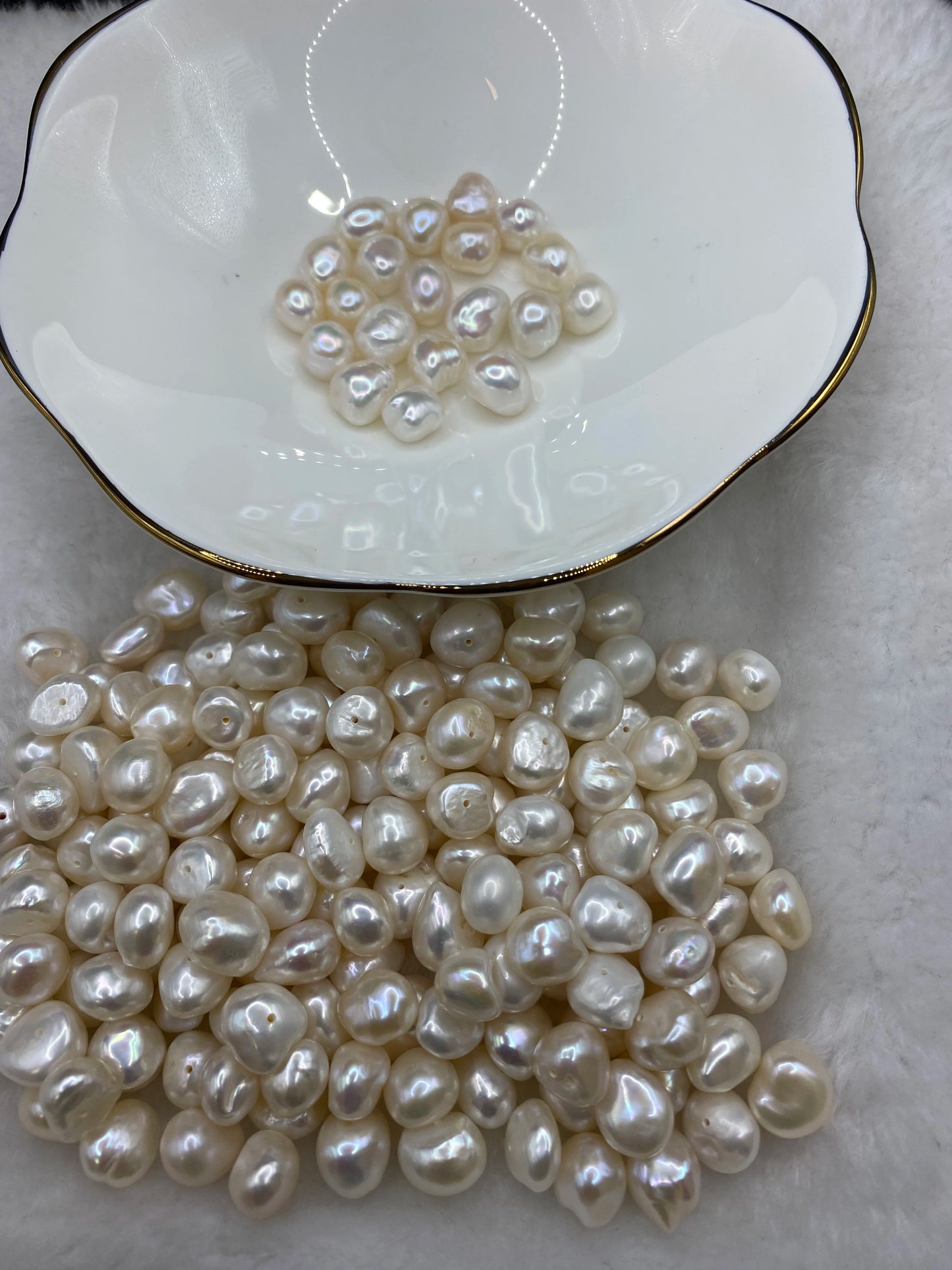 Freshwater Baroque Pearl Flat Bottom Wrinkled Surface Natural White Loose Pearls for Jewelry Making
