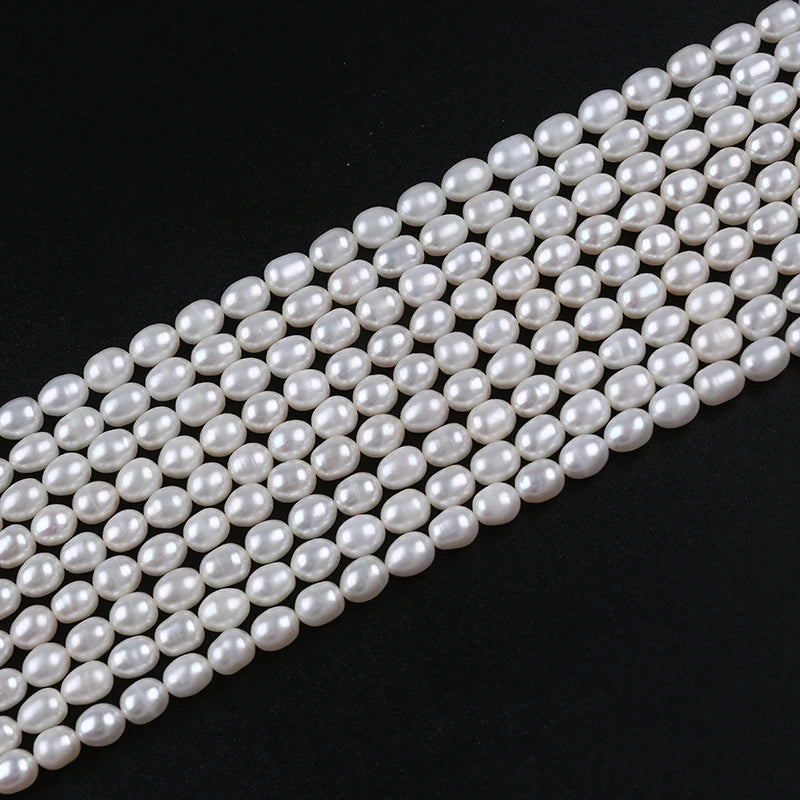 5-6mm Wholesale High Quality White Color Natural Freshwater Rice Shape Pearls Beads Strands