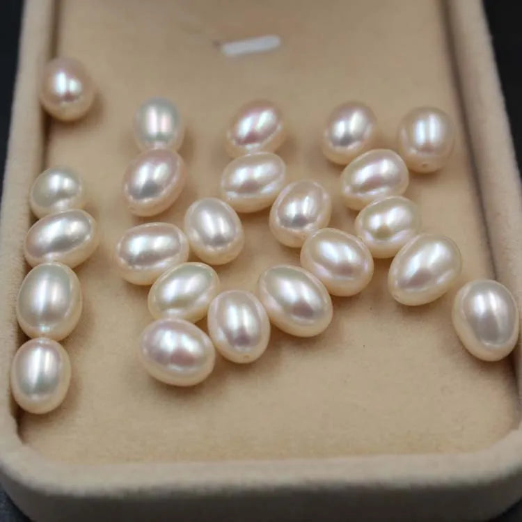 AAA 8-10mm Rice Drop Pearl White Color Natural Freshwater Pearl Half Drilled Rice Pearl Beads