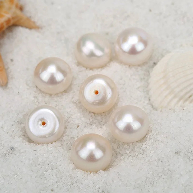 Large Size Quantity Button Shape Loose Freshwater Pearl 4A 9-9.5mm Natural One Hole Half Drilled Fresh Water Pearls