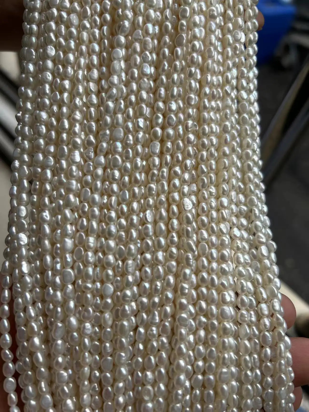 3-4mm AA Grade Wholesale Natural White Freshwater Baroque Loose Pearls Strand