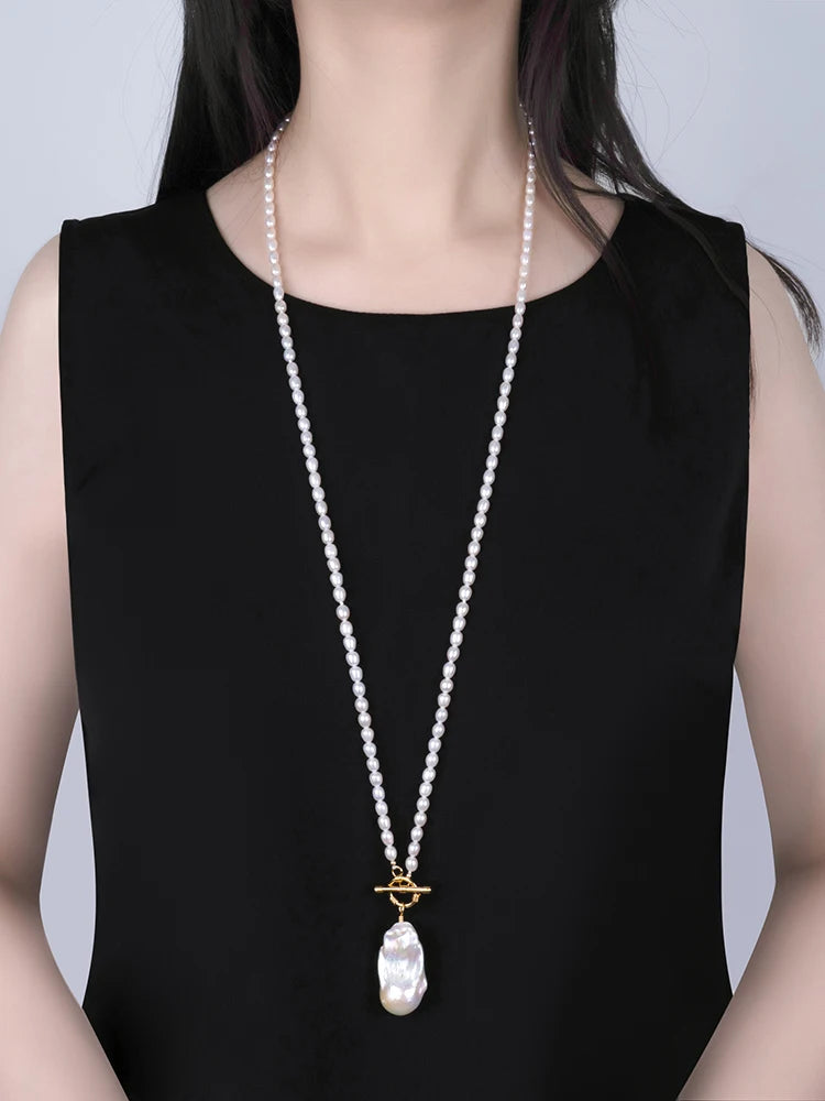 5mm AA Rice Long Pearl Necklace 32inches Pearl of Love"pendant Necklace Gift Box Diy Natural
