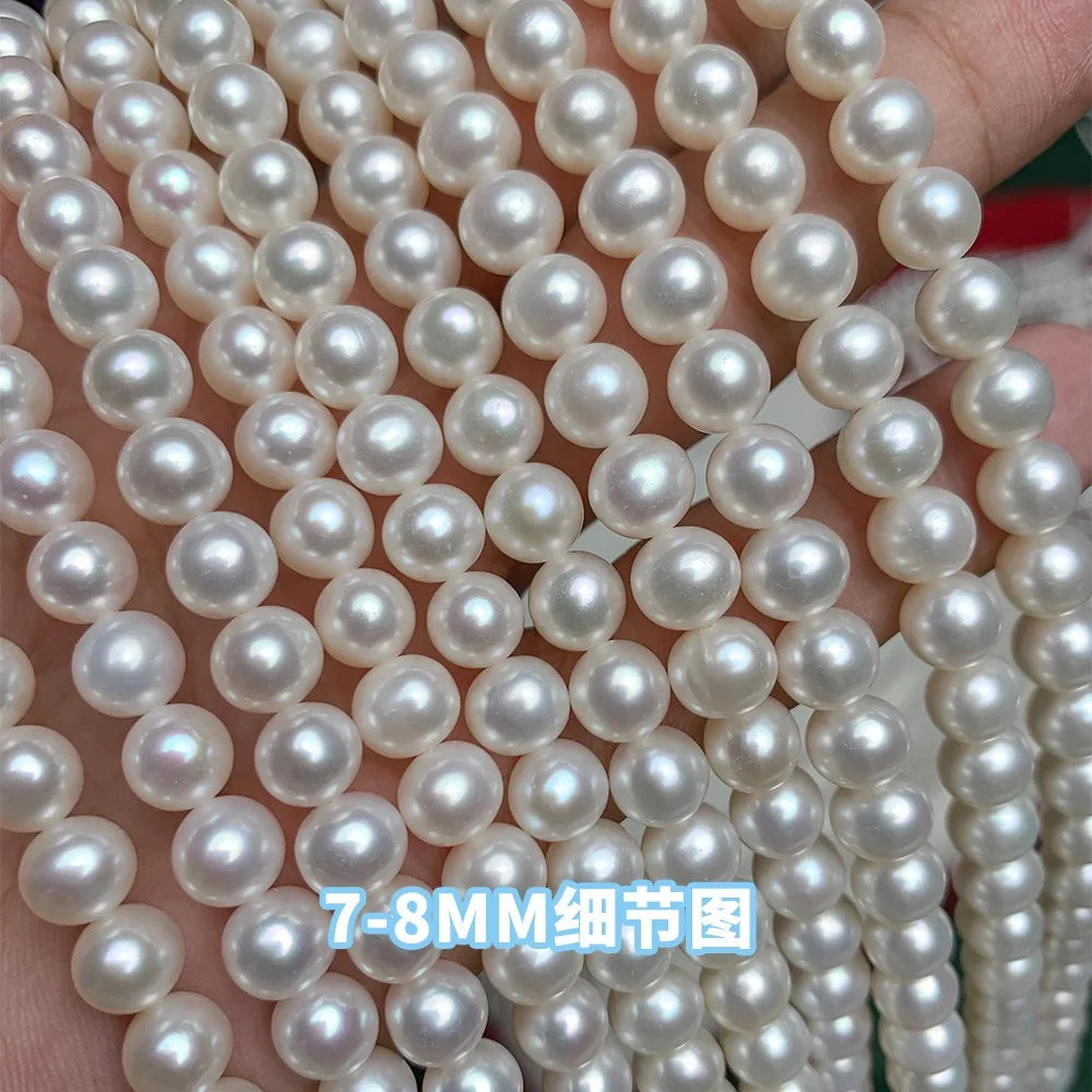 High-quality 7-8mm freshwater natural white pearls in bulk for DIY high-gloss high-roundness jewelry making