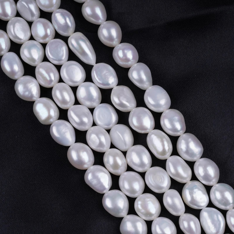 9-10mm AAAAA-B Grade Wholesale Natural White Freshwater Baroque Loose Pearls Strand